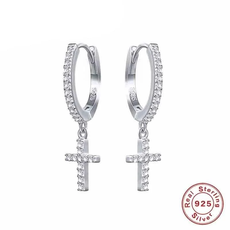 Best hoop earrings with geometric shapes for a modern and artistic appeal-Mini CZ  Dropping Cross Earring Gold/Silver Color