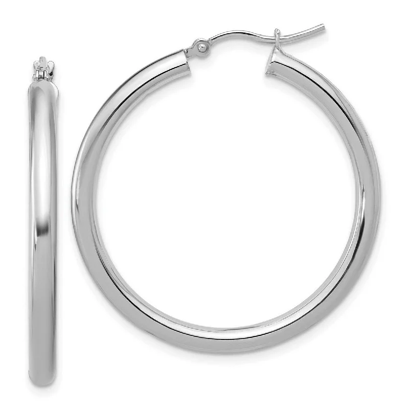 Hoop earrings with polished metal for a shiny and high-quality finish-Curata 10k White Gold Polished Hinged 35x3mm Round Hoop Earrings