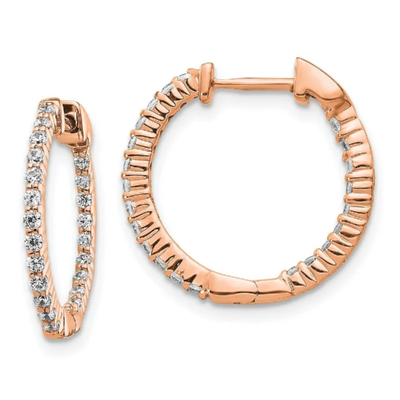 Hoop earrings with twisted metal designs for a dynamic and modern style-Curata 14k Rose Gold Polished Diamond In and Out Hinged Hoop Earrings Measures 18x18mm Wide 1mm Thick