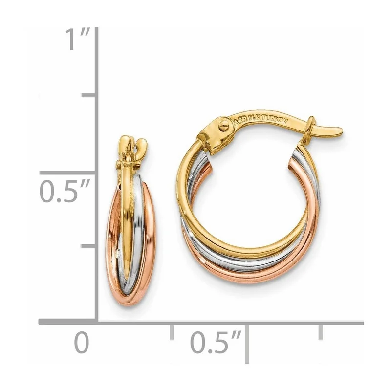 Best hoop earrings with rose gold for a romantic and warm aesthetic-Curata 14k Tri Color Gold 3x15mm Polished Intertwined Hoop Earrings