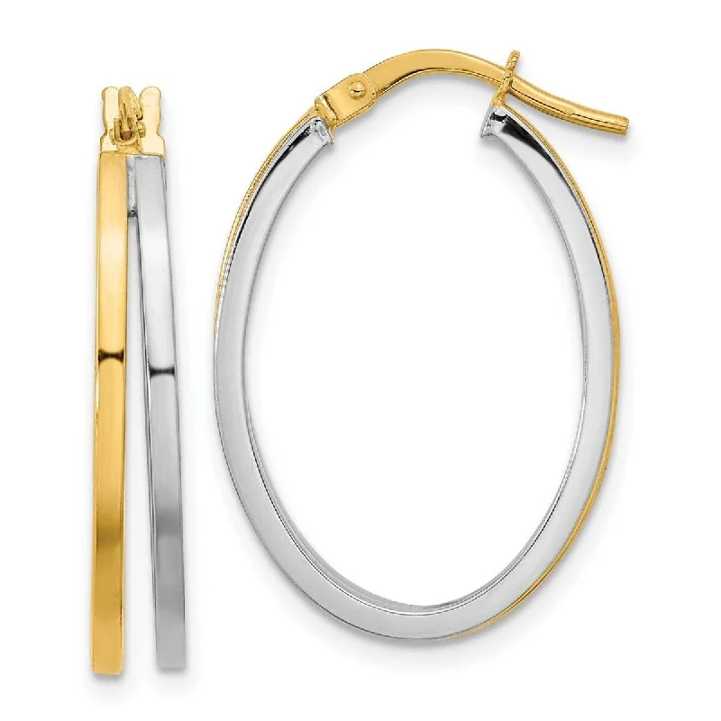 Best hoop earrings with snake-inspired designs for an edgy and fierce vibe-Curata 14k Two tone Gold Polished Oval Double Hoop Earrings 27x18.5mm Wide 4.5mm Thick