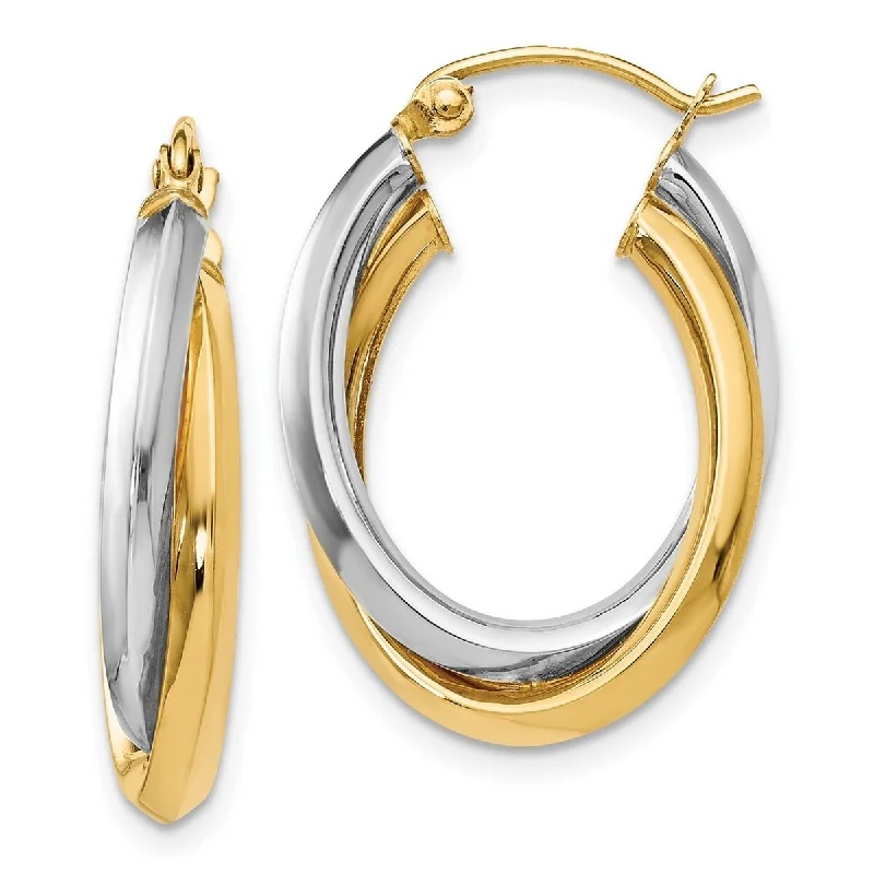 Best hoop earrings with gemstone accents for a colorful and elegant appearance-Curata 14k Two Tone Gold Polished Twisted 22x5mm Double Oval Hoop Earrings