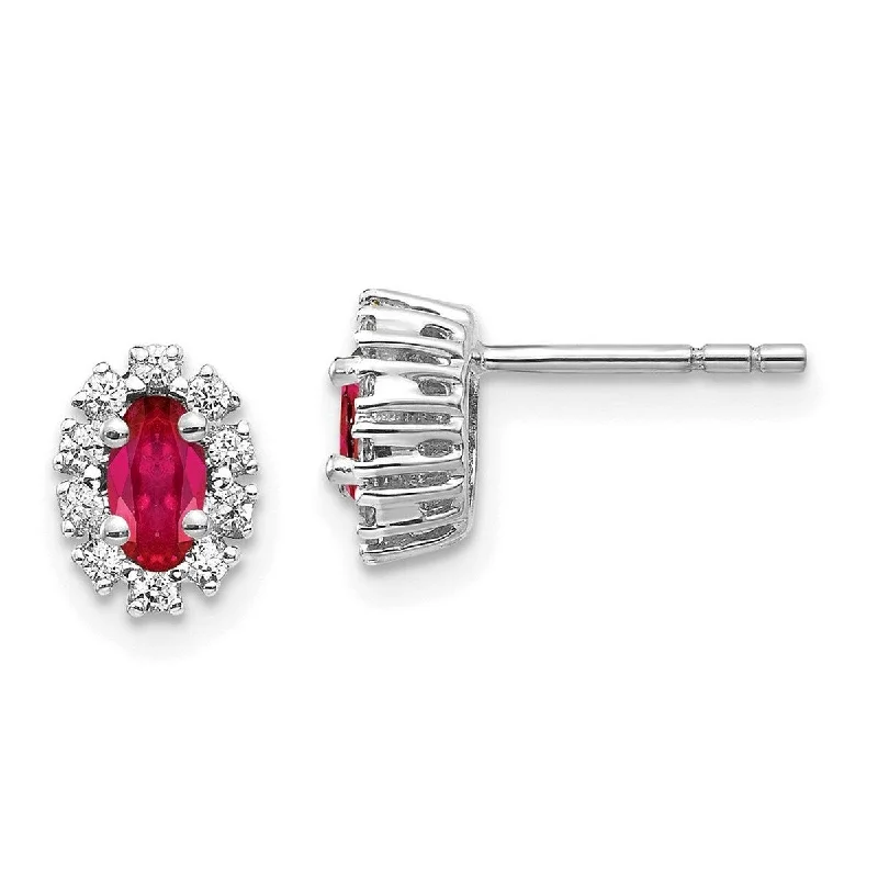 Hoop earrings with a chunky design for a bold and trendy statement-Curata 14k White Gold Diamond and Ruby Earrings Measures 7x6mm Wide