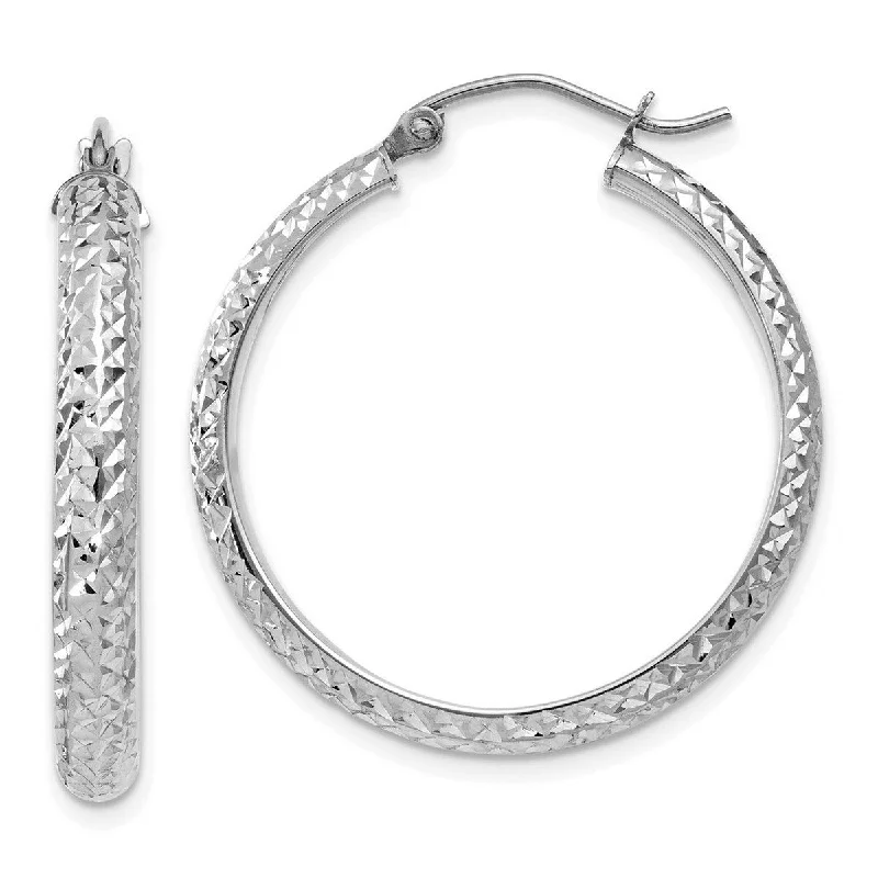 Hoop earrings with abstract wirework for an artistic, unique look-Curata 14k White Gold Diamond-Cut 3.5x28mm Hoop Earrings