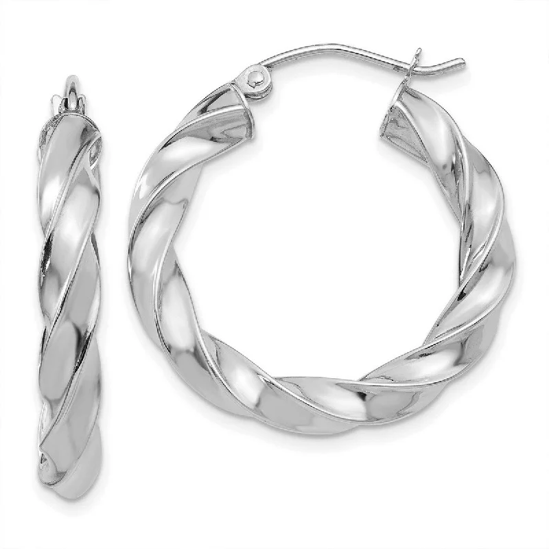 Best hoop earrings with matching bracelets for a coordinated jewelry set-Curata 14k White Gold Polished Light 26x4mm Twisted Hoop Earrings