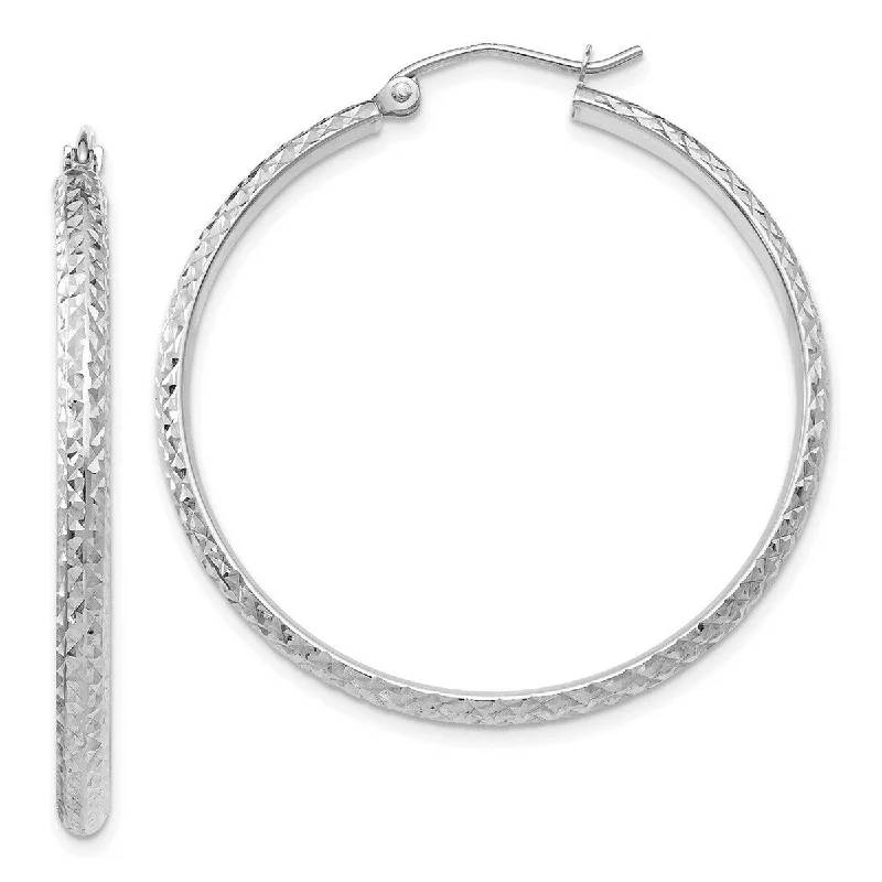 Hoop earrings with open designs for a modern, lighthearted vibe-Curata 14k White Gold Sparkle Cut 2.8x37mm Hoop Earrings - 37mm long 2.8mm Thick