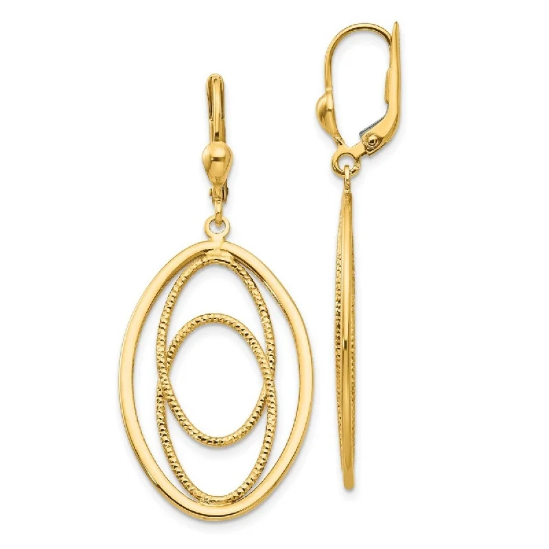 Best hoop earrings with satin ribbons for a soft, feminine appearance-Curata 14k Yellow Gold 50x21mm Textured Triple Dangle Leverback Earrings