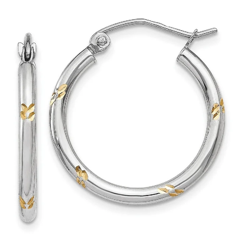 Best hoop earrings with butterfly motifs for a playful and whimsical appearance-Curata 14k Yellow Gold and Rhodium 23x2mm Hoop Earrings