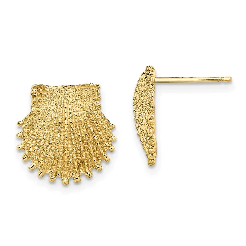 Medium hoop earrings for an everyday look with the perfect balance of style-Curata 14k Yellow Gold Beaded Scallop Shell Post Earrings - 13.4x13.4mm