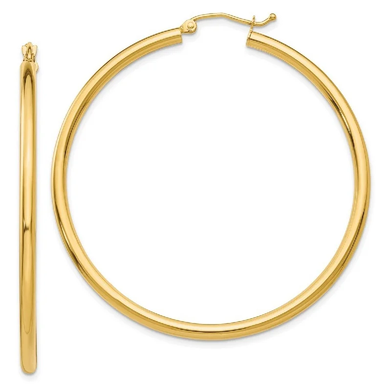 Hoop earrings with gold accents for a warm, elegant statement piece-Curata 14k Yellow Gold Polished 2.5x50mm Lightweight Round Hoop Earrings