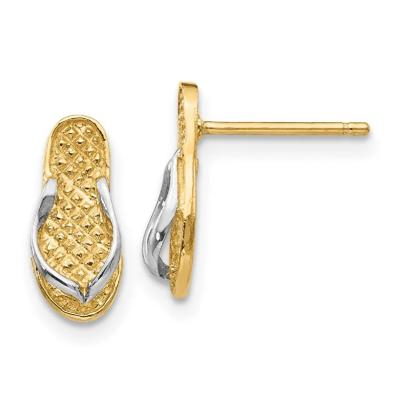 Best hoop earrings with multi-colored gemstones for a vibrant and lively touch-Curata 14k Yellow Gold White Rhodium Textured Flip Flop Summer Shoes Earrings (5mm x 12mm)