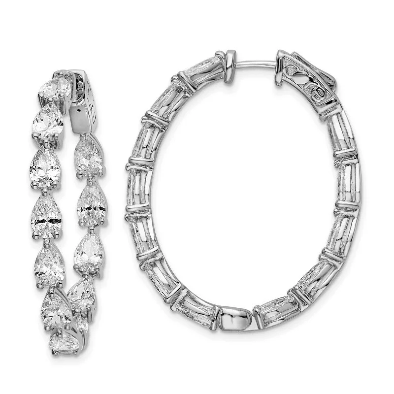 Hoop earrings with faceted crystals for added sparkle and shine-Curata 925 Sterling Silver CZ Cubic Zirconia Simulated Diamond In Out Teardrop Hoop Earrings Measures 39x32mm Wide 4mm Thick