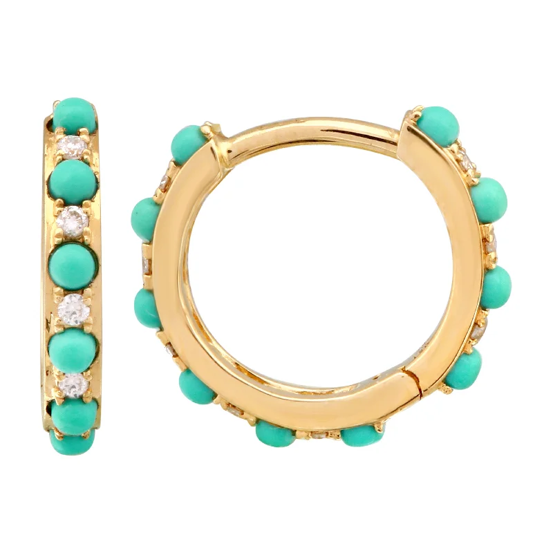 Best hoop earrings with minimalist designs for a clean and modern aesthetic-Diamond Turquoise Beaded Huggies