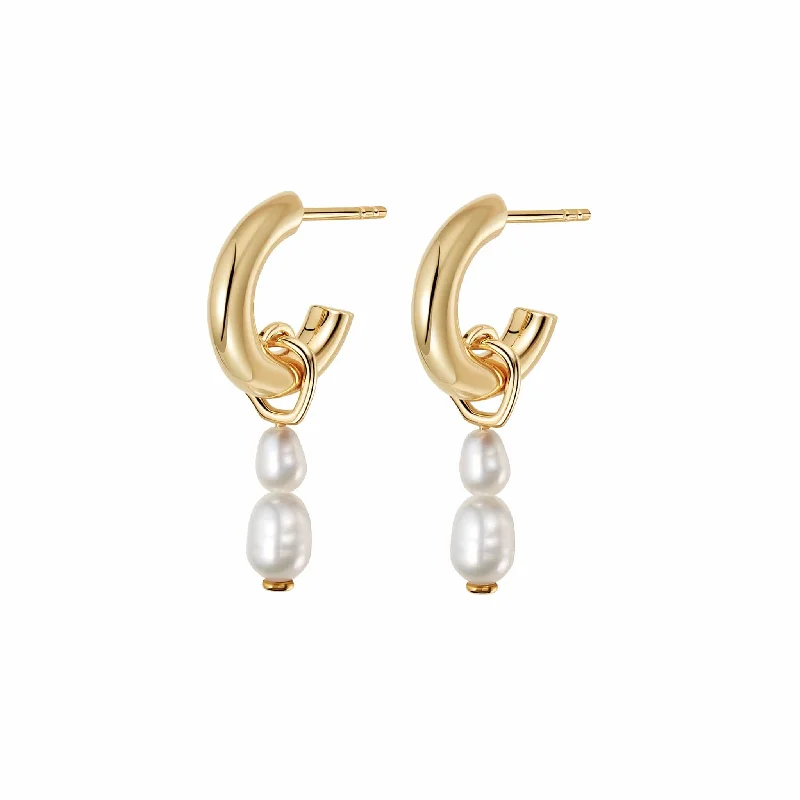 Best hoop earrings with custom designs for a personalized, unique accessory-Double Baroque Pearl Hoop Earrings 18ct Gold Plate