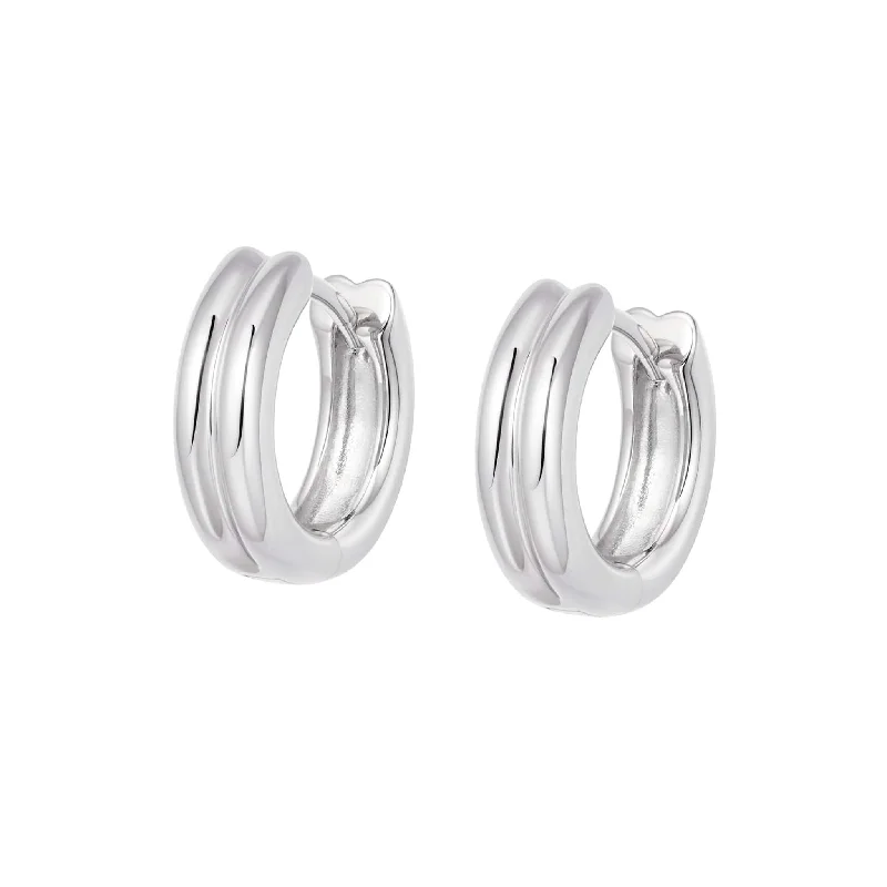 Hoop earrings with artistic filigree designs for an intricate, delicate finish-Double Ridge Huggie Hoop Earrings Sterling Silver