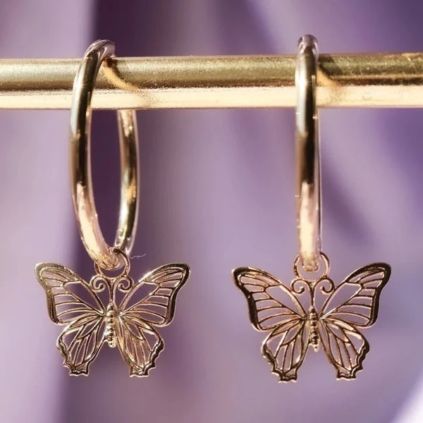 Hoop earrings with hearts for a sweet and romantic gesture-Exquisite butterfly earrings