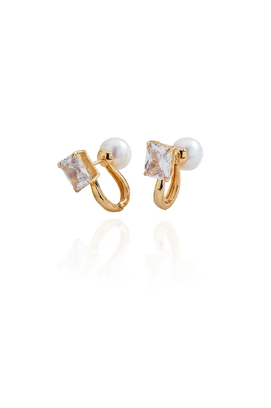 Best hoop earrings with gold-plated finishes for an affordable luxury vibe-Gold Pearl Zirconia Multi-wear  Earrings