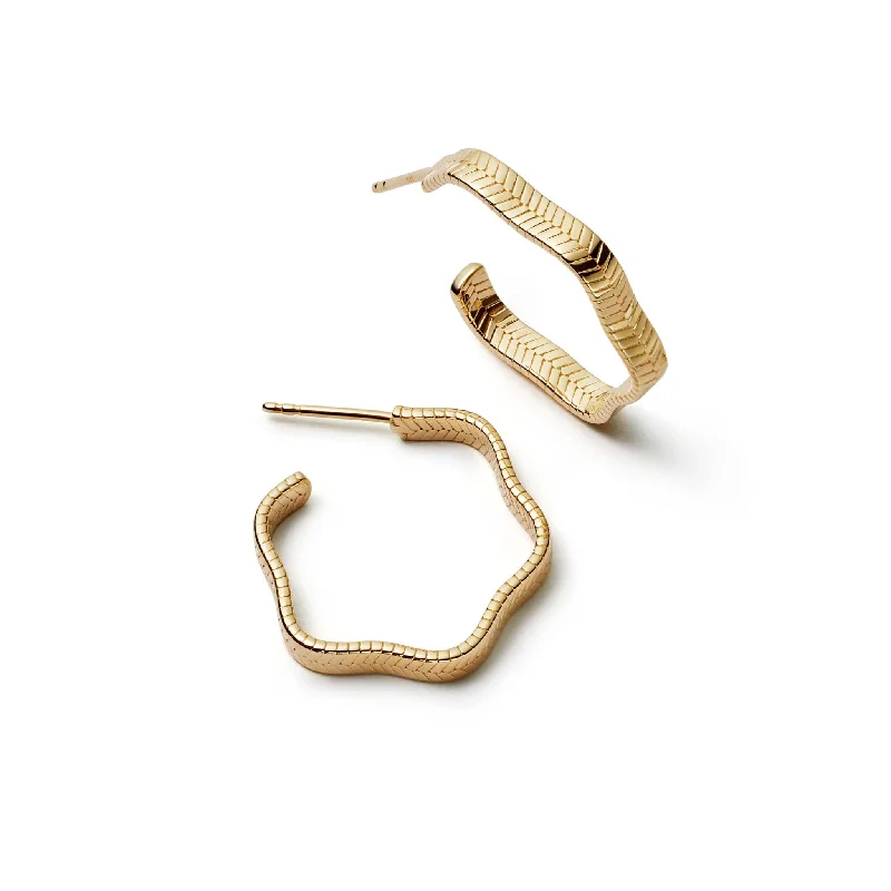 Hoop earrings with twisted leather for a chic and modern boho look-Midi Wavy Snake Hoop Earrings 18ct Gold Plate