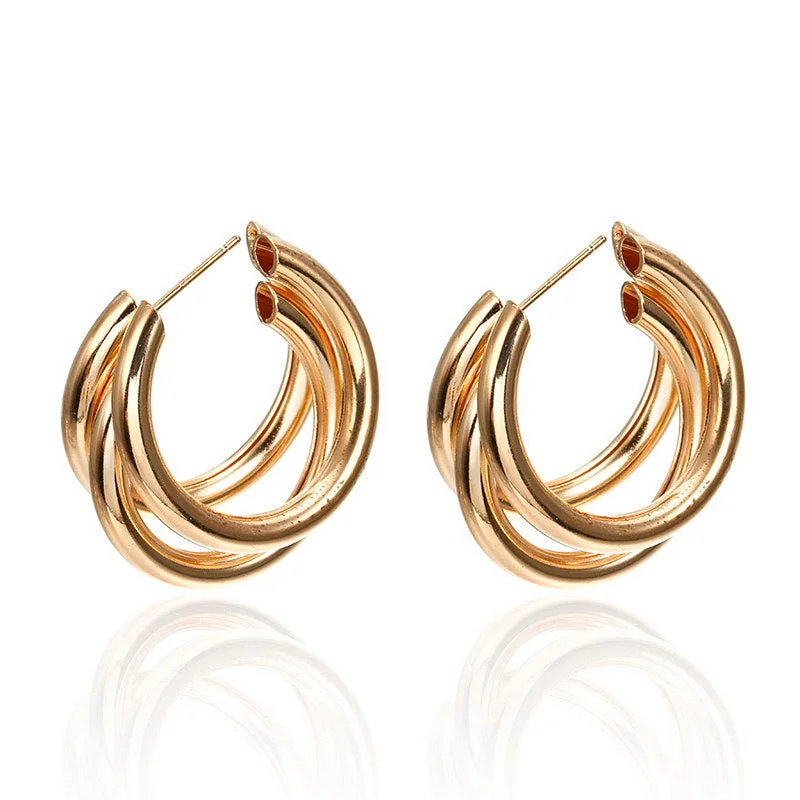 Best hoop earrings with vintage coins for a retro, antique-inspired style-New Style Earrings Personality Cold Wind Metal Ring Ear Buckle Earrings Female C-shaped Earrings Earrings