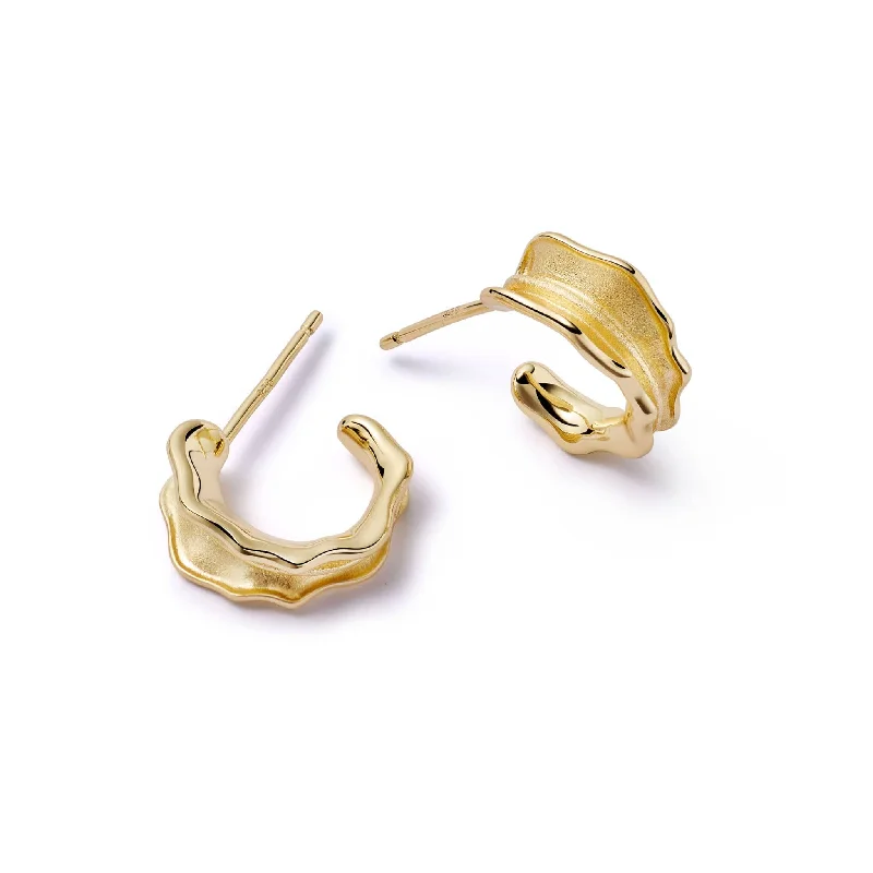 Hoop earrings with abstract wirework for an artistic, unique look-Organic Mini Hoop Earrings 18ct Gold Plate