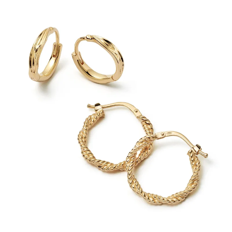 Classic hoop earrings with a thin profile for a sleek and subtle style-Organic Twist Earring Stack 18ct Gold Plate