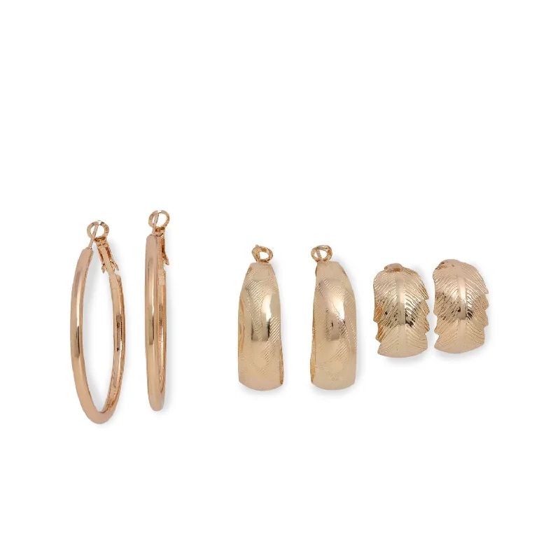 Hoop earrings with open designs for a modern, lighthearted vibe-Pack Of 3 Gold Plated Designer Earrings