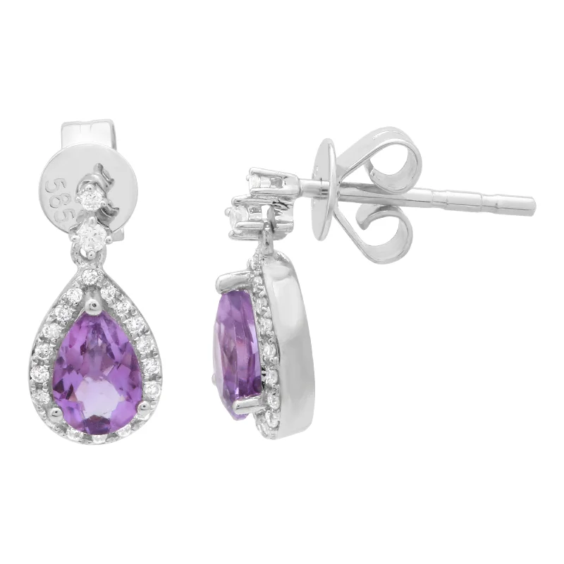 Best hoop earrings with enamel details for a colorful and modern look-Pear Amethyst Drop Studs