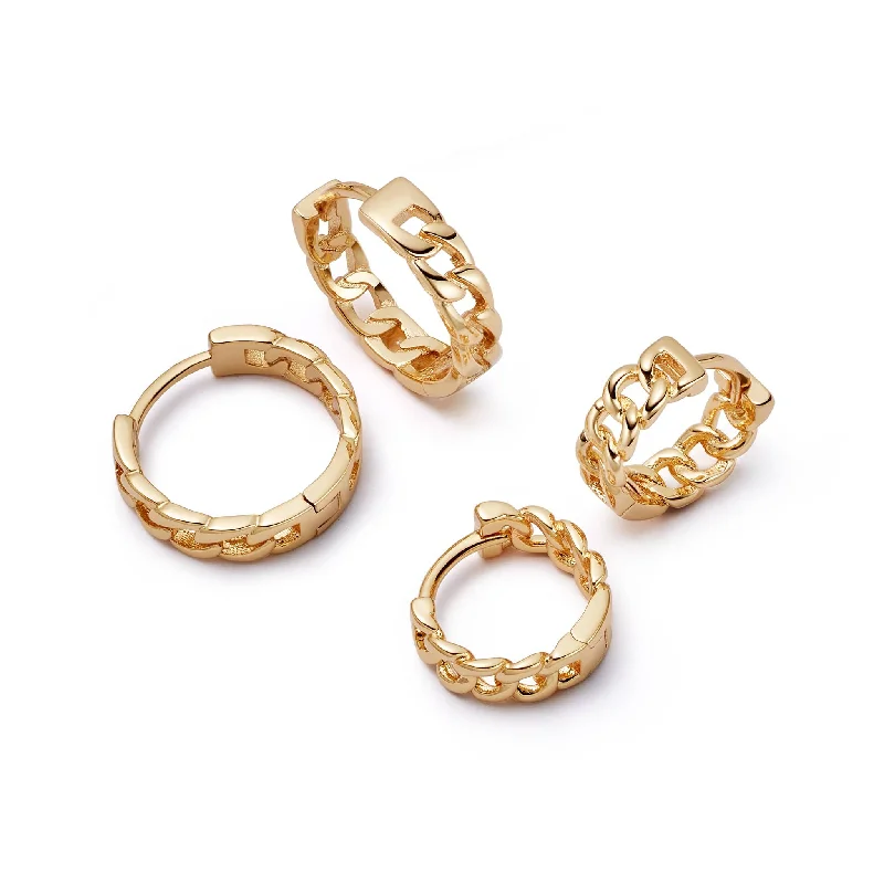 Best hoop earrings with vintage-style detailing for a nostalgic and timeless look-Polly Sayer Chain Hoop Earring Stack 18ct Gold Plate