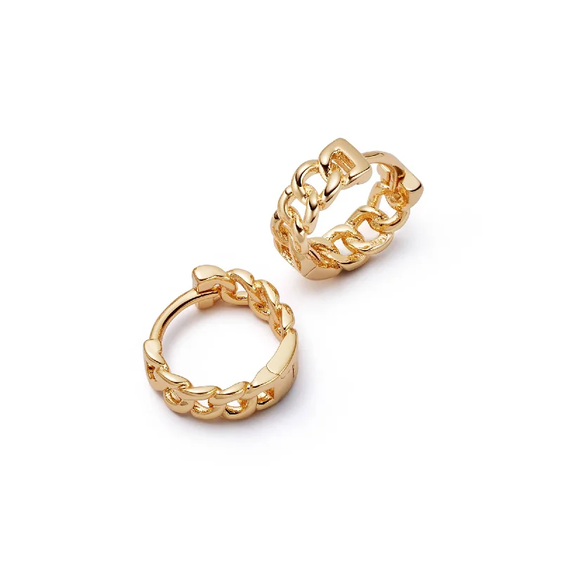 Hoop earrings with textured gold for a refined and sophisticated aesthetic-Polly Sayer Chain Huggie Hoop Earrings 18ct Gold Plate