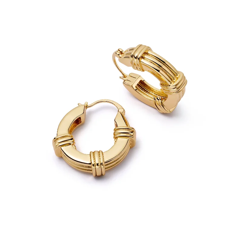 Best hoop earrings with textured silver for a rustic and organic finish-Polly Sayer Triple Ridge Chunky Hoop Earrings 18ct Gold Plate