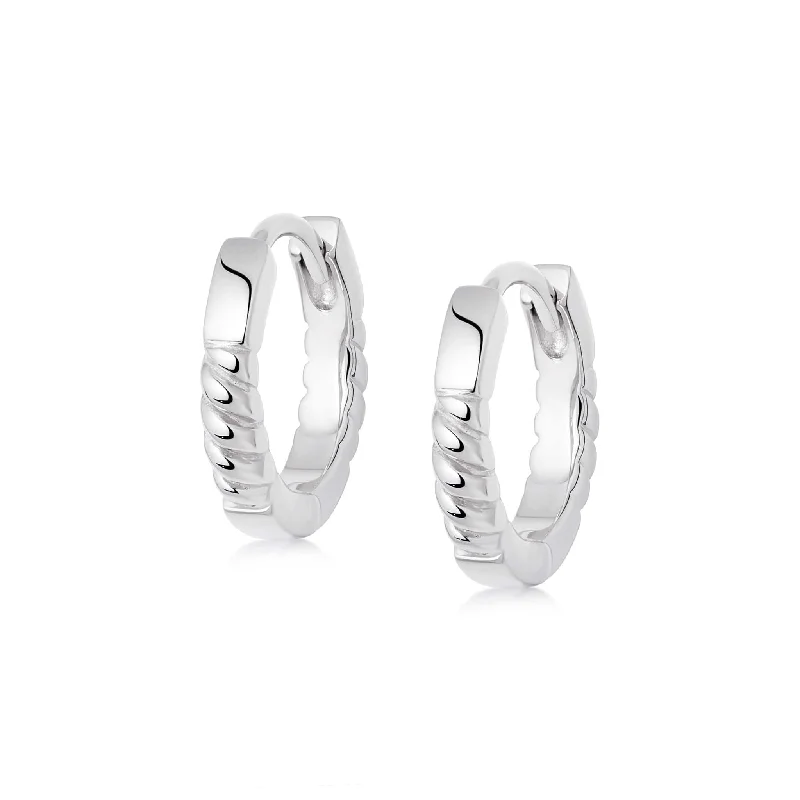 Hoop earrings with crescent moon shapes for a celestial and mystical appearance-Rope Huggie Hoop Earrings Sterling Silver