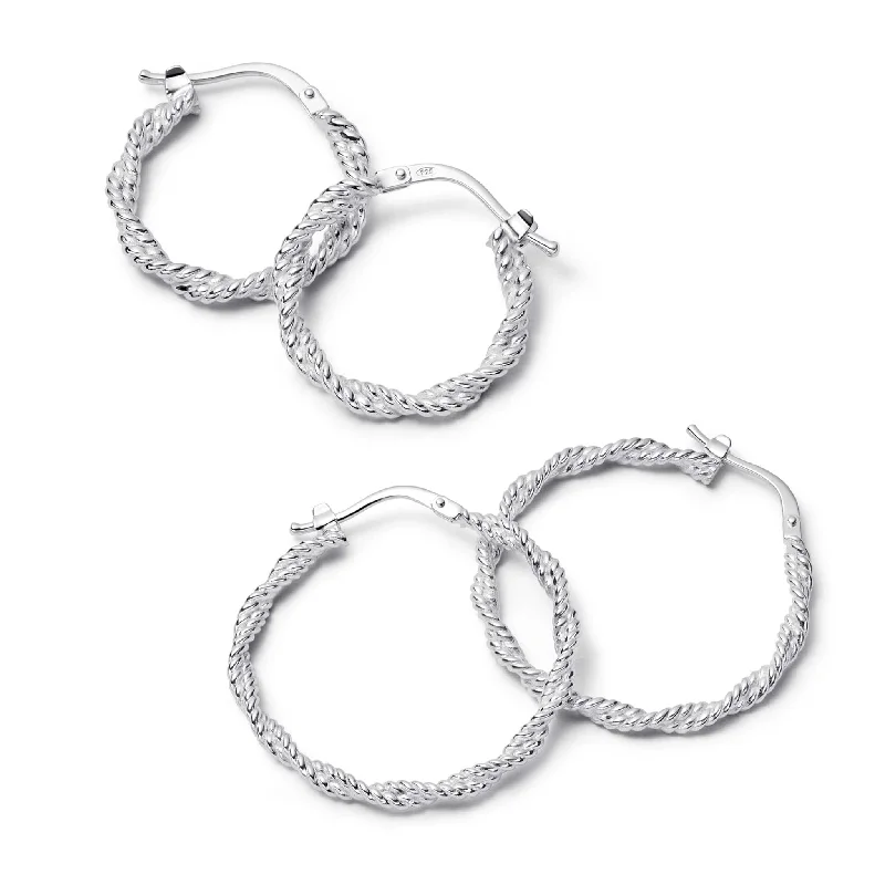 Best hoop earrings with enamel details for a colorful and modern look-Rope Twist Earring Stack Sterling Silver