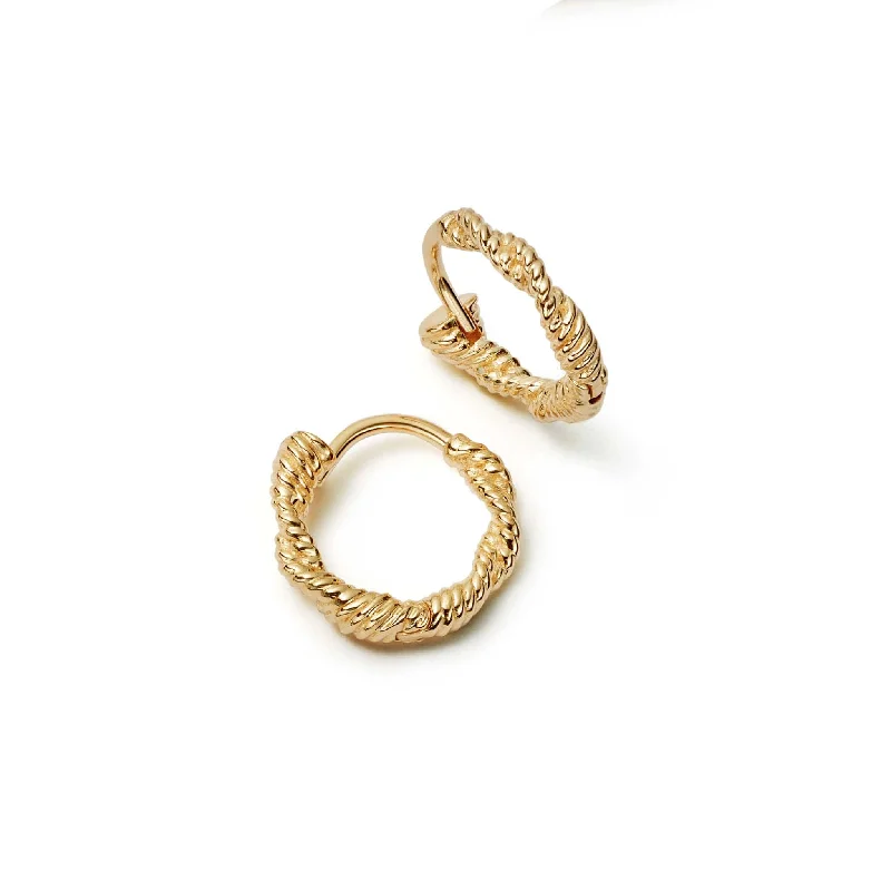 Hoop earrings with tortoiseshell designs for a chic and classic style-Rope Twist Huggie Hoop Earrings 18ct Gold Plate