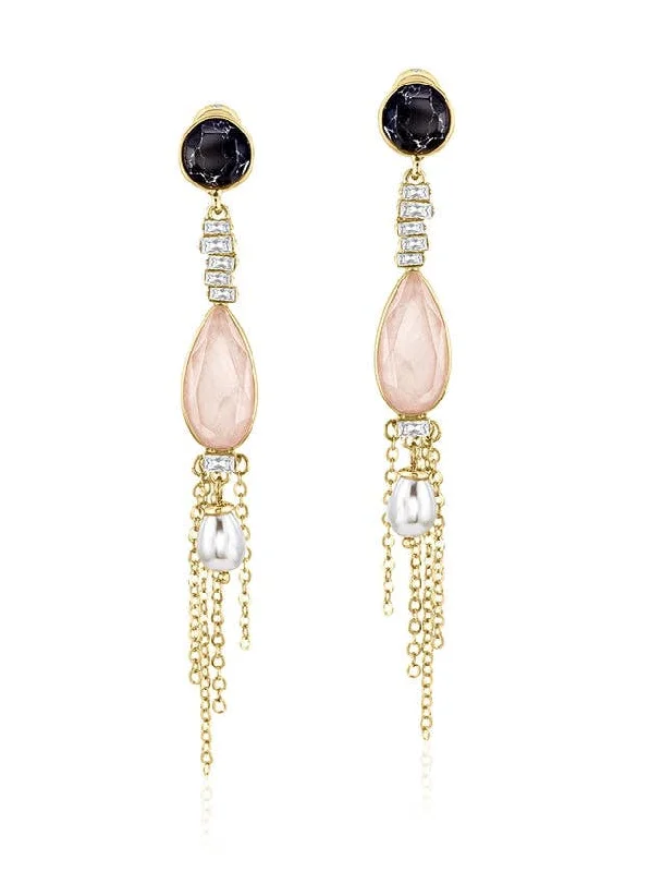 Best hoop earrings with smooth ceramic finishes for a polished, clean style-Rose Quartz and Howlite Chain Tassel Earrings