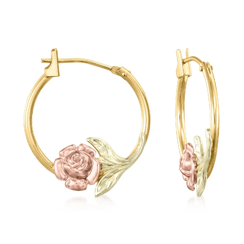 Best hoop earrings with turquoise stones for a bohemian-inspired vibe-Ross-Simons 14kt 2-Tone Gold Floral Hoop Earrings