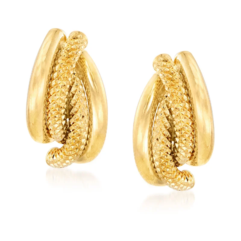 Hoop earrings with satin finishes for a smooth and elegant appearance-Ross-Simons Italian Textured and Polished 18kt Yellow Gold Earrings