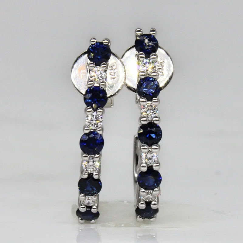 Hoop earrings with gold accents for a warm, elegant statement piece-Sapphire & Diamond Huggie Earrings | 0.50ctw, 0.16ctw |