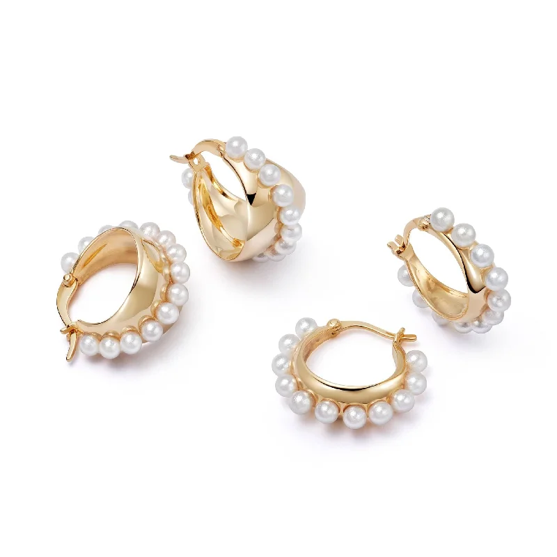 Best hoop earrings with crescent-shaped designs for a bold, moon-inspired style-Shrimps Pearl Earring Stack 18ct Gold Plate