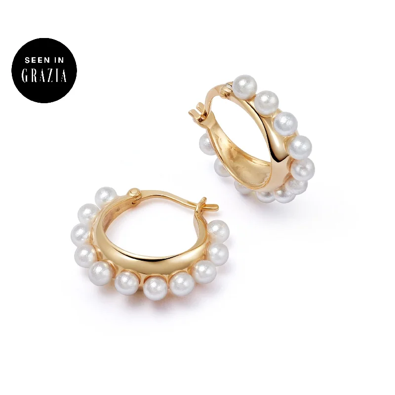 Hoop earrings with pearl accents for a chic and classic style-Shrimps Pearl Mini Hoop Earrings 18ct Gold Plate