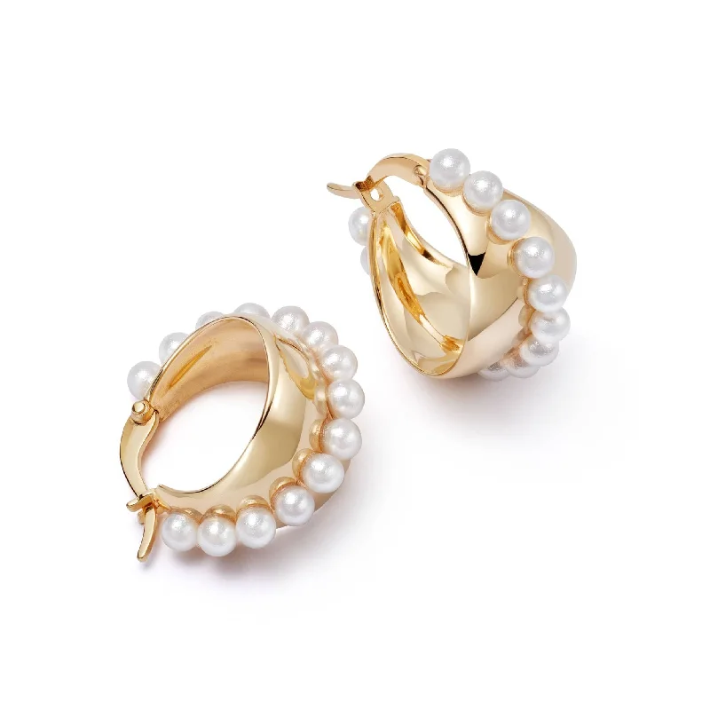 Best hoop earrings with stacked layers for a dimensional and bold look-Shrimps Pearl Maxi Hoop Earrings 18ct Gold Plate