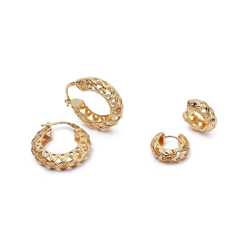 Best hoop earrings with matching bracelets for a coordinated jewelry set-Shrimps Woven Earring Stack 18ct Gold Plate