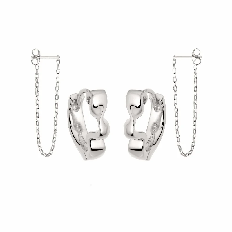 Hoop earrings with cut-out designs for a creative and lightweight effect-Silver Flow Chain Earring Set Sterling Silver