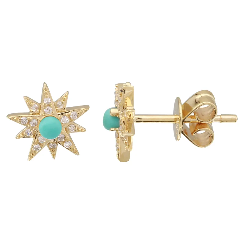 Best hoop earrings with asymmetrical designs for a fashion-forward, avant-garde look-Sunburst Turquoise Studs