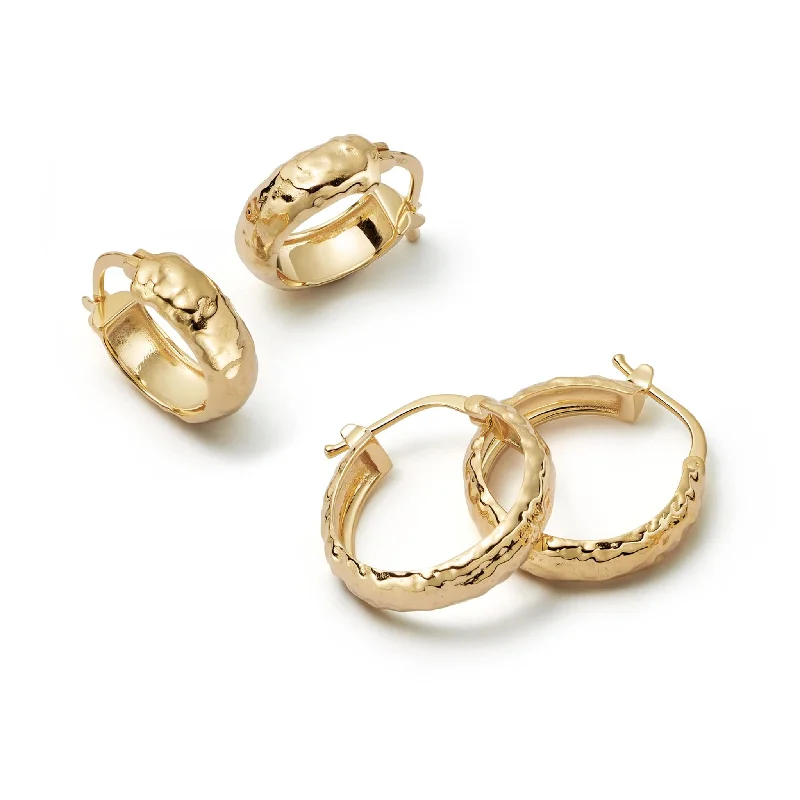 Best hoop earrings with delicate chain details for a trendy and stylish design-Textured Hoop Earring Stack 18ct Gold Plate