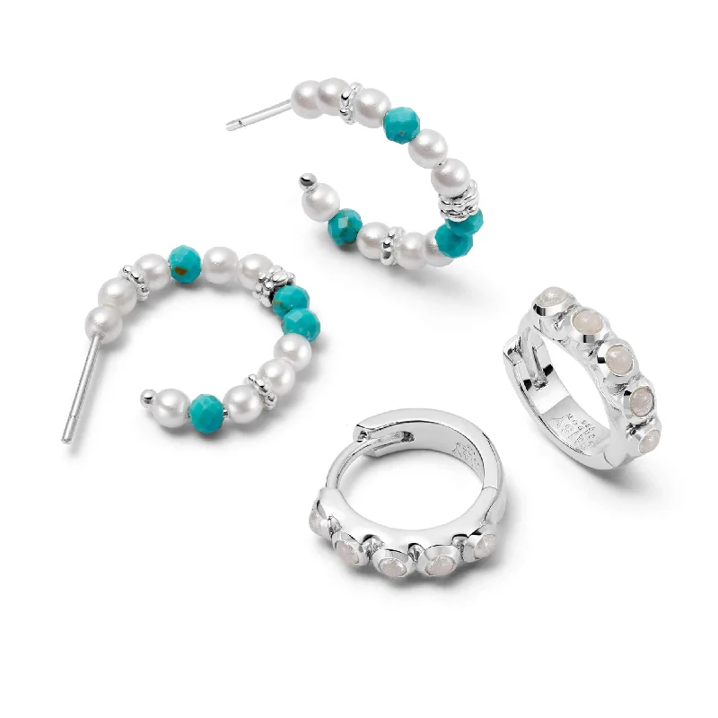 Best hoop earrings with gold for a luxurious and timeless look-The Pearl & Turquoise Earring Stack Sterling Silver