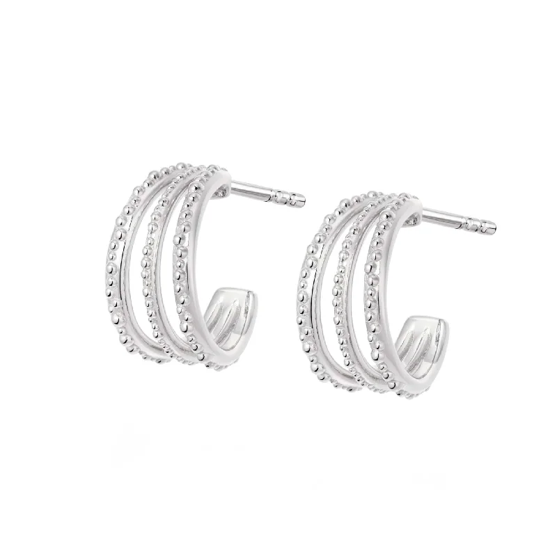 Large hoop earrings for a bold and statement-making fashion accessory-Triple Huggie Hoop Earrings Sterling Silver