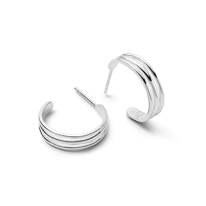 Best hoop earrings with floral designs for a feminine and delicate look-Triple Wave Hoop Earrings Sterling Silver