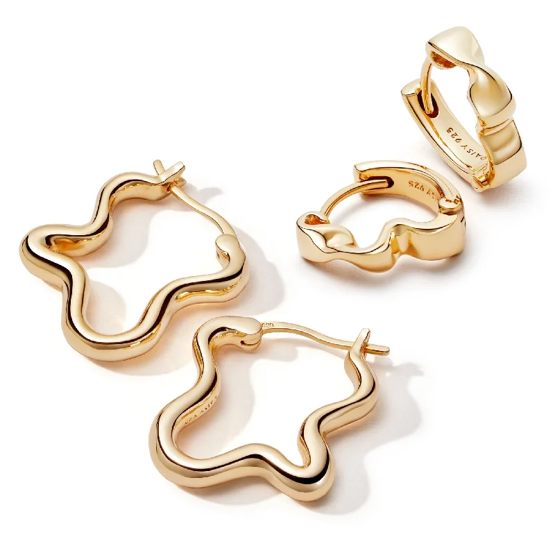 Best hoop earrings with multi-colored gemstones for a vibrant and lively touch-Wavy Hoop Earring Stack 18ct Gold Plate