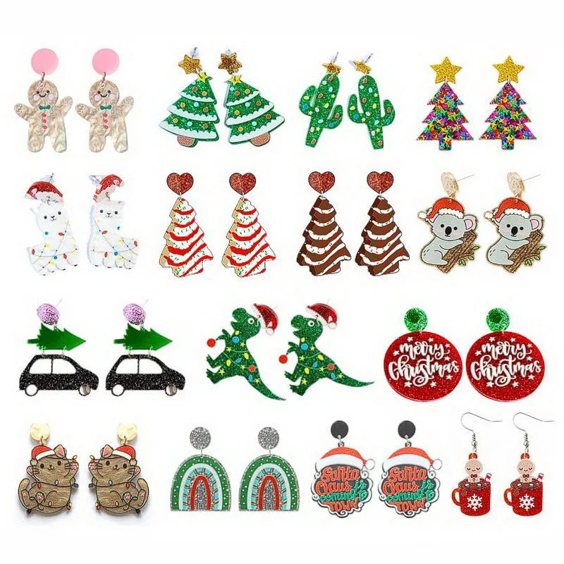 Hoop earrings with polished metal for a shiny and high-quality finish-Wholesale Christmas Dinosaur Cactus Gingerbread Man Acrylic Earrings