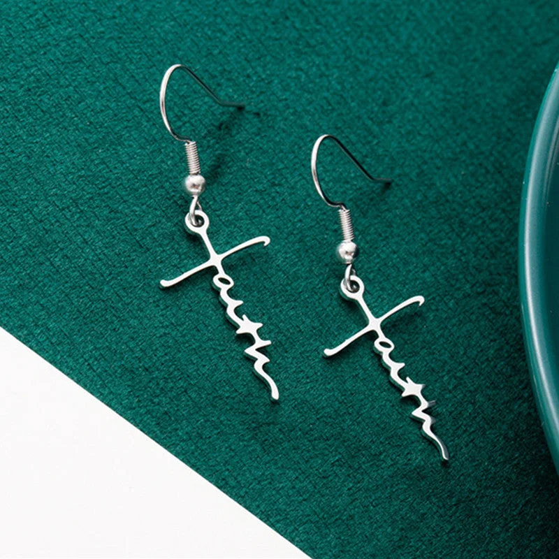 Hoop earrings with intricate designs for a unique and artistic appearance-Wholesale Titanium Steel Alphabet Cross Heart Earrings